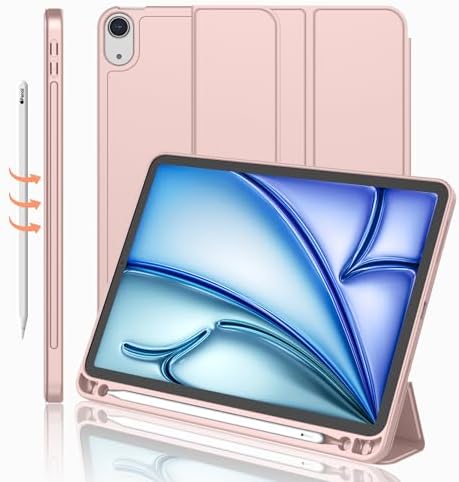 iMieet iPad Air 11 Inch Case M4/M3/M2 2026/2025/2024   iPad Air 5th/4th Generation Case 2022/2020 10 9 Inch with Pencil Holder Trifold Stand Smart Case with Soft TPU Back Black 