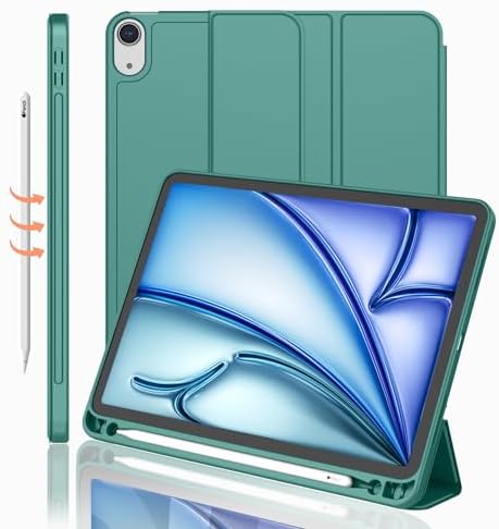 iMieet iPad Air 11 Inch Case M4/M3/M2 2026/2025/2024   iPad Air 5th/4th Generation Case 2022/2020 10 9 Inch with Pencil Holder Trifold Stand Smart Case with Soft TPU Back Black 