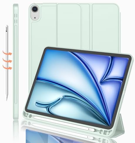 iMieet iPad Air 11 Inch Case M4/M3/M2 2026/2025/2024   iPad Air 5th/4th Generation Case 2022/2020 10 9 Inch with Pencil Holder Trifold Stand Smart Case with Soft TPU Back Black 