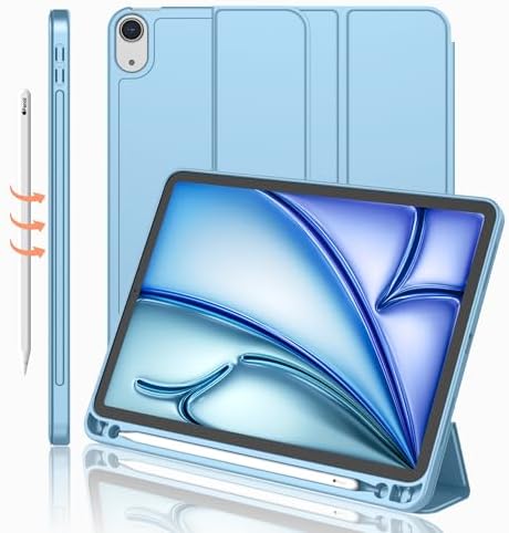 iMieet iPad Air 11 Inch Case M4/M3/M2 2026/2025/2024   iPad Air 5th/4th Generation Case 2022/2020 10 9 Inch with Pencil Holder Trifold Stand Smart Case with Soft TPU Back Black 
