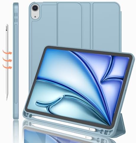 iMieet iPad Air 11 Inch Case M4/M3/M2 2026/2025/2024   iPad Air 5th/4th Generation Case 2022/2020 10 9 Inch with Pencil Holder Trifold Stand Smart Case with Soft TPU Back Black 