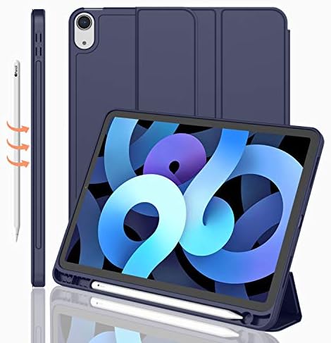 iMieet iPad Air 11 Inch Case M4/M3/M2 2026/2025/2024   iPad Air 5th/4th Generation Case 2022/2020 10 9 Inch with Pencil Holder Trifold Stand Smart Case with Soft TPU Back Black 