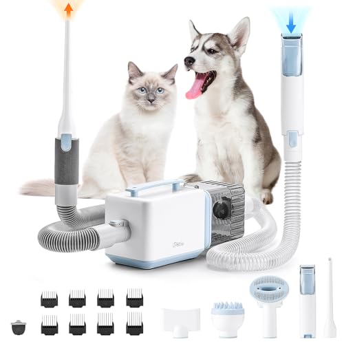iPettie D23 Pro Pet Grooming Kit for Dogs  Vacuum Dog Brush and Dog Trimmer Vacuum   95 F 140 F Adjustable Temperature  Adjustable Wind Speed  23000 PA Suction for All Pet Grooming Needs