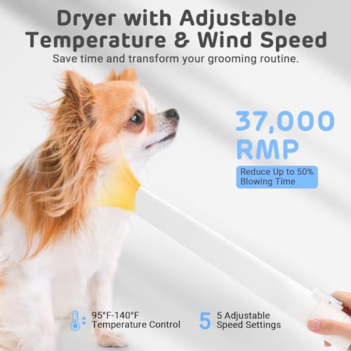 iPettie D23 Pro Pet Grooming Kit for Dogs  Vacuum Dog Brush and Dog Trimmer Vacuum   95 F 140 F Adjustable Temperature  Adjustable Wind Speed  23000 PA Suction for All Pet Grooming Needs