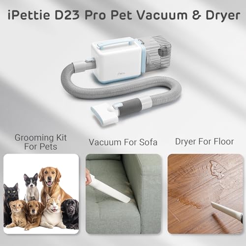 iPettie D23 Pro Pet Grooming Kit for Dogs  Vacuum Dog Brush and Dog Trimmer Vacuum   95 F 140 F Adjustable Temperature  Adjustable Wind Speed  23000 PA Suction for All Pet Grooming Needs