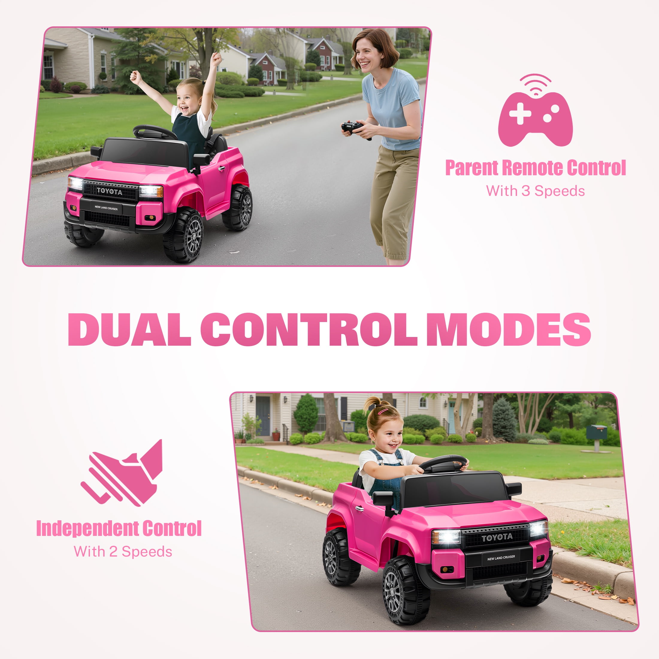 iRerts 12V Electric Ride on Cars  Ride on Toys for Toddlers with Remote Control  Bluetooth  Music  USB Ports  LED Light  4 Wheel Suspension  Kids Electric Car for Girls Boys Gifts Ages 2 5  Pink