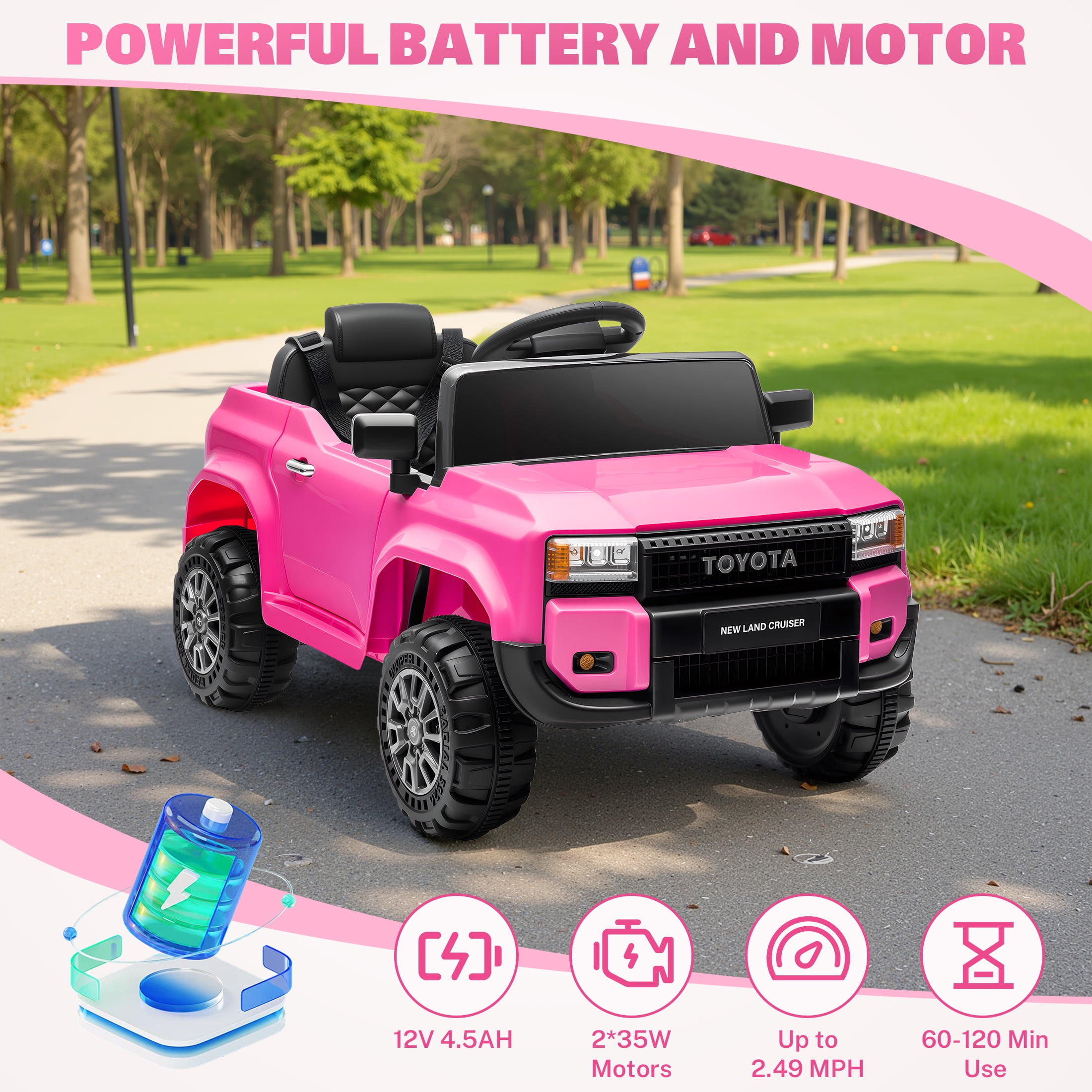 iRerts 12V Electric Ride on Cars  Ride on Toys for Toddlers with Remote Control  Bluetooth  Music  USB Ports  LED Light  4 Wheel Suspension  Kids Electric Car for Girls Boys Gifts Ages 2 5  Pink