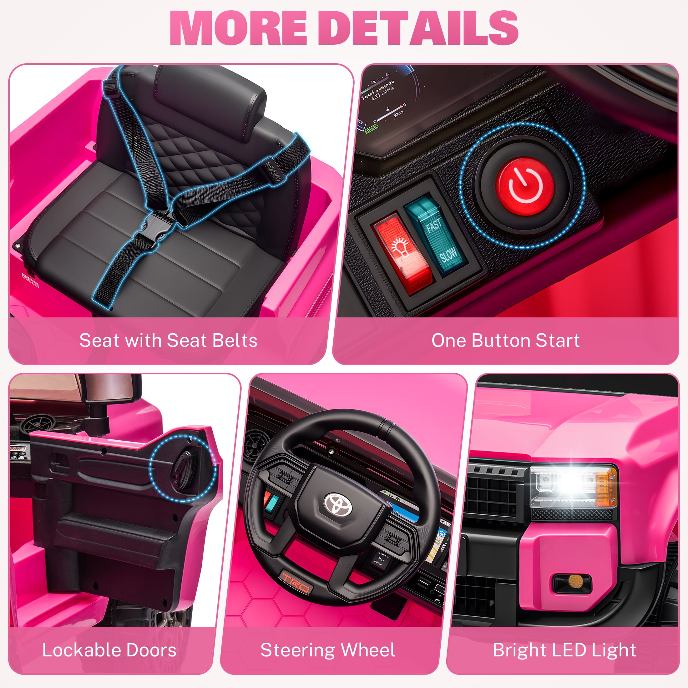 iRerts 12V Electric Ride on Cars  Ride on Toys for Toddlers with Remote Control  Bluetooth  Music  USB Ports  LED Light  4 Wheel Suspension  Kids Electric Car for Girls Boys Gifts Ages 2 5  Pink