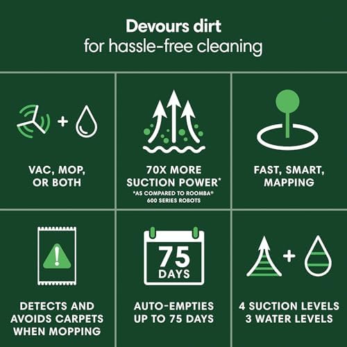 iRobot Roomba 105 Combo Robot Vacuum & Mop with AutoEmpty Dock   Self Empties for 75 Days  Intense Power Lifting Suction  LiDAR Navigation  Multiple Cleaning Modes  Avoids Mopping Carpet