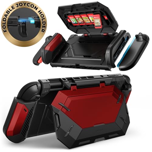 i Blason Dockable for Nintendo Switch 2 Case with Stand  Game Card Storage   All in One Grip Case   Convenient Foldable Joycon Holder  Comfortable Ergonomic Grip Protective Cover for Switch 2  Red