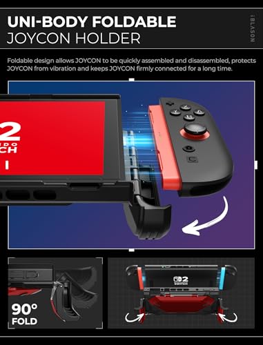 i Blason Dockable for Nintendo Switch 2 Case with Stand  Game Card Storage   All in One Grip Case   Convenient Foldable Joycon Holder  Comfortable Ergonomic Grip Protective Cover for Switch 2  Red