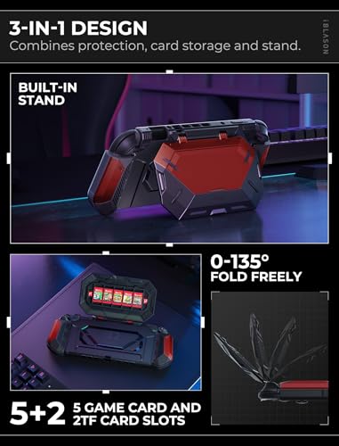 i Blason Dockable for Nintendo Switch 2 Case with Stand  Game Card Storage   All in One Grip Case   Convenient Foldable Joycon Holder  Comfortable Ergonomic Grip Protective Cover for Switch 2  Red