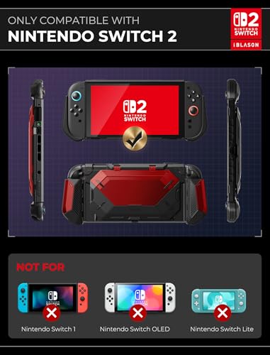 i Blason Dockable for Nintendo Switch 2 Case with Stand  Game Card Storage   All in One Grip Case   Convenient Foldable Joycon Holder  Comfortable Ergonomic Grip Protective Cover for Switch 2  Red