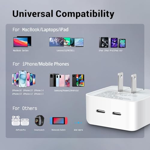 i Phone 16 15 Charger Fast Charging  35W Dual USB C Port Fast Charging Block Power Adapter PD GaN Foldable USB Type C Plug Charger for iPhone 16 Pro Max 16pro 16 15 14 13 12 11Pro Max XS XR  iPad Pro 