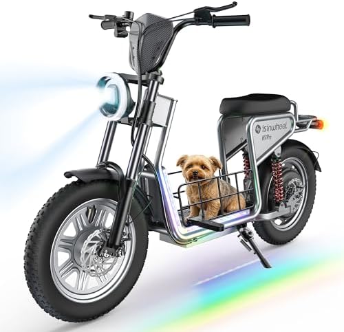 isinwheel Electric Scooter with Seat  43/28 Miles Range & 38/21 MPH High Speed  16/14 Fat Tire Scooter for Adult with Mood Lights  Smart APP & NFC Start  1200/750W Motor E Scooter