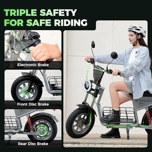 isinwheel Electric Scooter with Seat  43/28 Miles Range & 38/21 MPH High Speed  16/14 Fat Tire Scooter for Adult with Mood Lights  Smart APP & NFC Start  1200/750W Motor E Scooter
