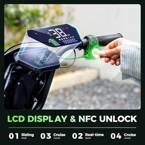 isinwheel Electric Scooter with Seat  43/28 Miles Range & 38/21 MPH High Speed  16/14 Fat Tire Scooter for Adult with Mood Lights  Smart APP & NFC Start  1200/750W Motor E Scooter