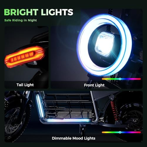 isinwheel Electric Scooter with Seat  43/28 Miles Range & 38/21 MPH High Speed  16/14 Fat Tire Scooter for Adult with Mood Lights  Smart APP & NFC Start  1200/750W Motor E Scooter