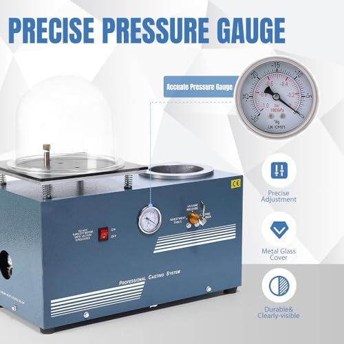 lakimi Vacuum Investing Casting Machine 2L   Vacuum Machine with 3 CFM Pump & Bell Jar for Jewelry Casting Molds Processing CM01 110V LK CM01