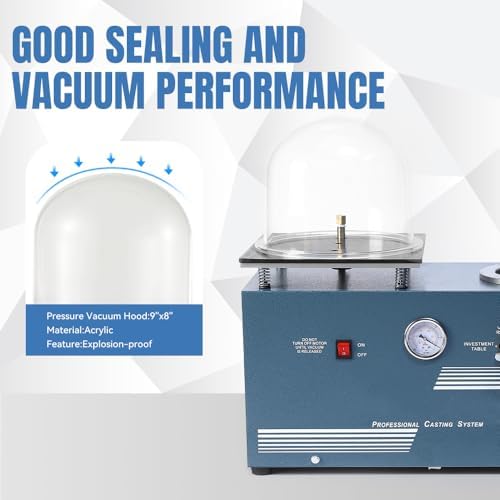 lakimi Vacuum Investing Casting Machine 2L   Vacuum Machine with 3 CFM Pump & Bell Jar for Jewelry Casting Molds Processing CM01 110V LK CM01