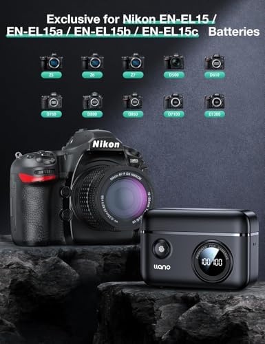 llano 2 Pack EN EL15C USB C Batteries and 18W Fast Charger for Nikon Z8 ZR  ZF  Z5II  Z6III  D850  Z7II  Z7  Z6II  Z6  D7500  D500  D7200  D810A  D810  2400mAh High Capacity  Smart Digital Display