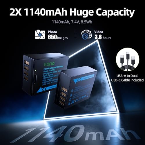 llano 2 Pack USB C NP W126S Battery  Fully decoded for Fujifilm XM5 X100VI X100V XS10 XT30II XT30 XT20 XE4 A5 Cameras  1140mAh Capacity  Fast Rechargeable