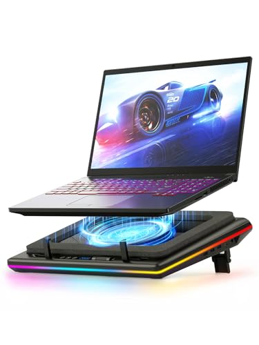 llano V12 RGB Laptop Cooling Pad  Gaming Laptop Cooler with 5 5 Inch Powerful Turbofan  Fast Cooling Laptop 15 6 21in  Adjustable Speed  Touch Control  LCD Screen  Black  RGB