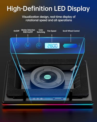llano V12 RGB Laptop Cooling Pad  Gaming Laptop Cooler with 5 5 Inch Powerful Turbofan  Fast Cooling Laptop 15 6 21in  Adjustable Speed  Touch Control  LCD Screen  Black  RGB