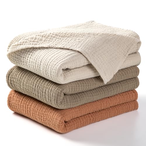 lulumoon Muslin Swaddle Blanket Baby   Cotton Swaddling Blanket Soft Baby Receiving Blankets Neutral 3Pack Olive