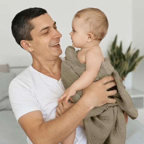 lulumoon Muslin Swaddle Blanket Baby   Cotton Swaddling Blanket Soft Baby Receiving Blankets Neutral 3Pack Olive