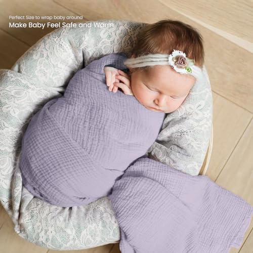 lulumoon Muslin Swaddle Blanket Baby   Cotton Swaddling Blanket Soft Baby Receiving Blankets Neutral 3Pack Pink Purple