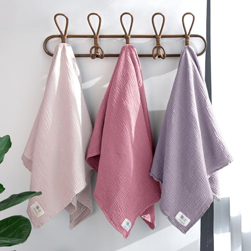 lulumoon Muslin Swaddle Blanket Baby Cotton Swaddling Blanket Soft Baby Receiving Blankets Neutral 3Pack Pink Purple