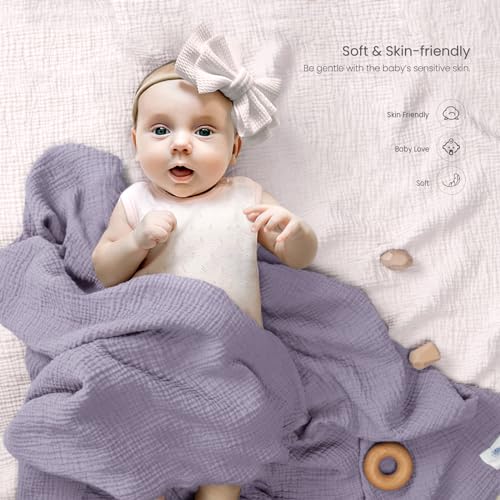 lulumoon Muslin Swaddle Blanket Baby Cotton Swaddling Blanket Soft Baby Receiving Blankets Neutral 3Pack Pink Purple