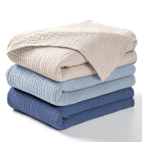 lulumoon Muslin Swaddle Blanket Baby   Cotton Swaddling Blanket Soft Baby Receiving Blankets Neutral 3Pack Navy