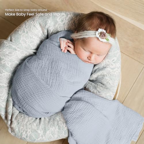 lulumoon Muslin Swaddle Blanket Baby   Cotton Swaddling Blanket Soft Baby Receiving Blankets Neutral 3Pack Navy