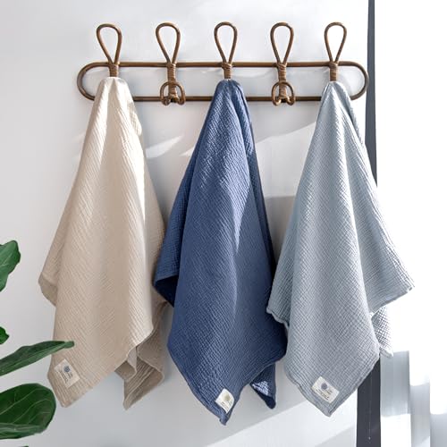 lulumoon Muslin Swaddle Blanket Baby   Cotton Swaddling Blanket Soft Baby Receiving Blankets Neutral 3Pack Navy