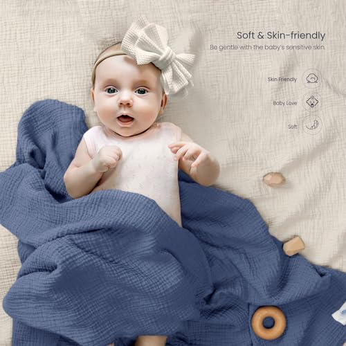 lulumoon Muslin Swaddle Blanket Baby   Cotton Swaddling Blanket Soft Baby Receiving Blankets Neutral 3Pack Navy