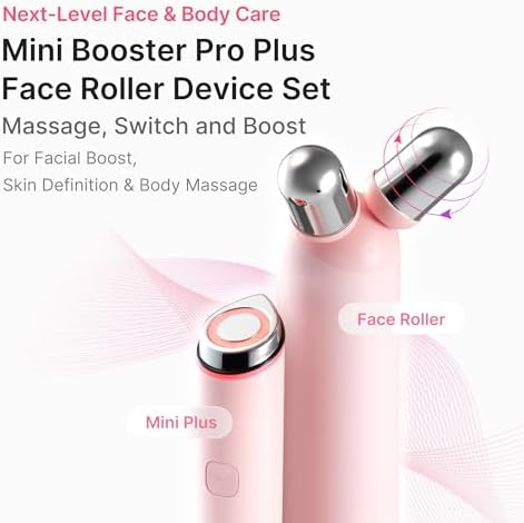 medicube Mini Booster Pro Plus Face Roller Device Set   2 in 1 Massage & Skincare Device   Jawline Care & Depuffing   Face & Body Massager with 3 Vibration Modes   Korean Facial Device  Pink
