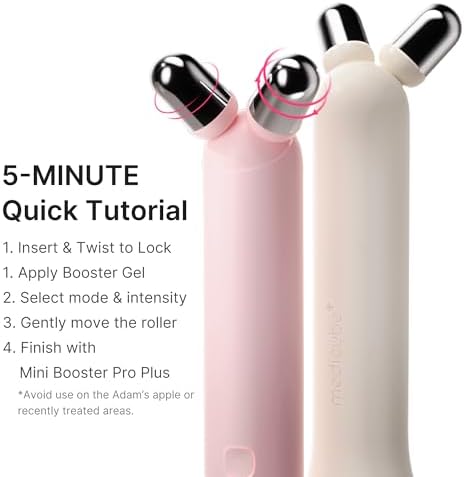 medicube Mini Booster Pro Plus Face Roller Device Set   2 in 1 Massage & Skincare Device   Jawline Care & Depuffing   Face & Body Massager with 3 Vibration Modes   Korean Facial Device  Pink