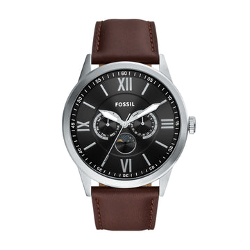 men s flynn multifunction brown leather watch