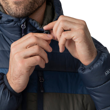 men s tri color hooded puffer jacket