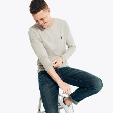 mens heathered crewneck long sleeve t shirt