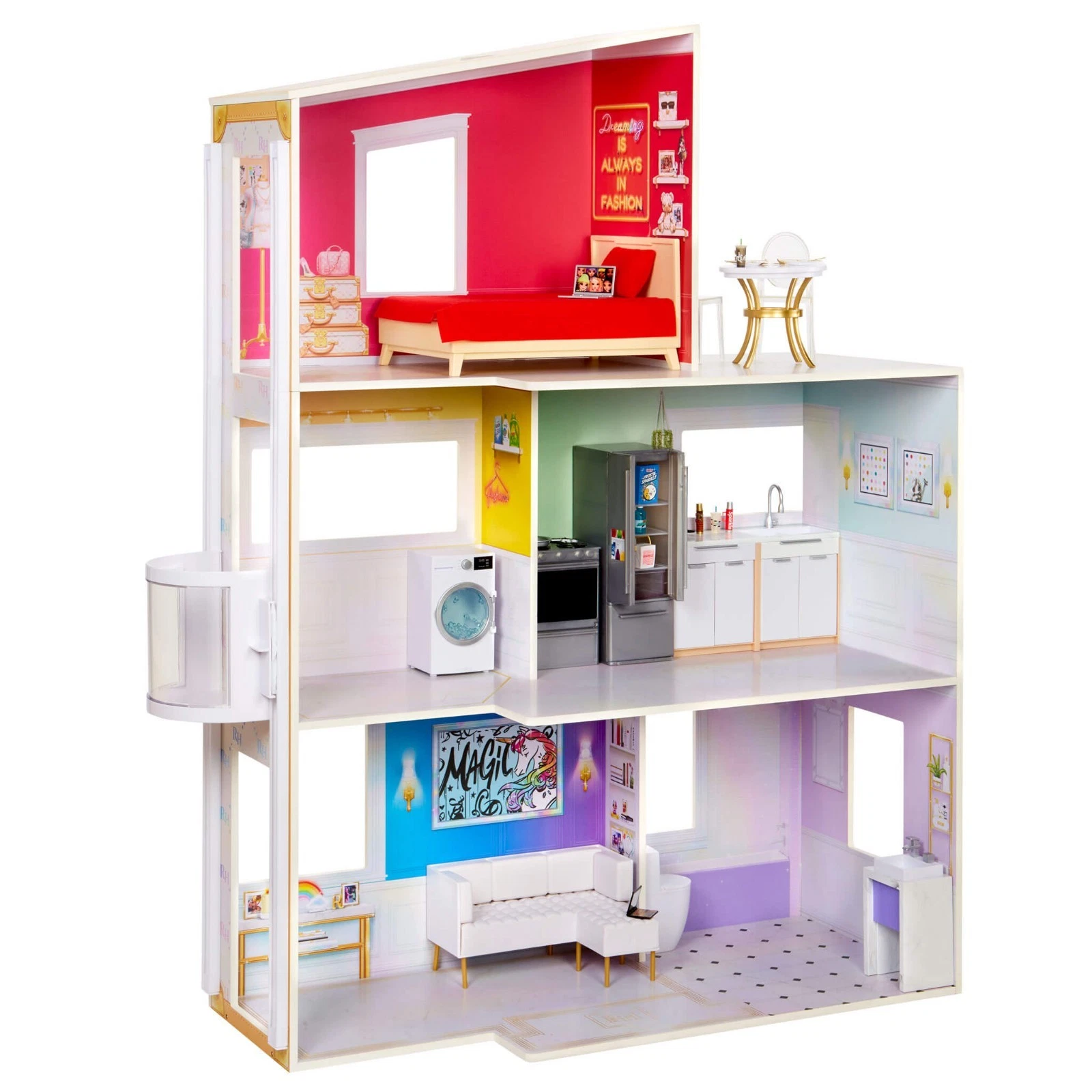 mgae   Rainbow High Townhouse   3 Story Wood Dollhouse Playset  4183