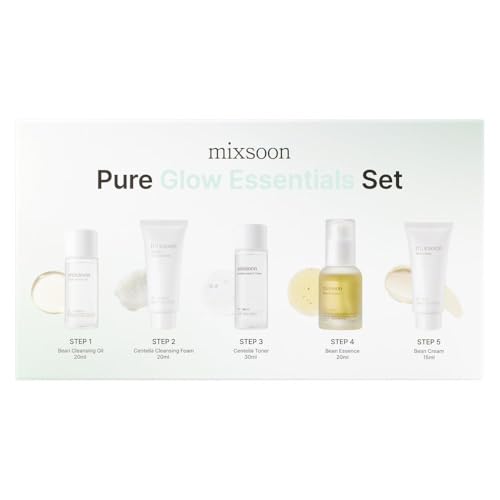 mixsoon Pure Glow Essentials - Juego de 5 pasos para el cuidado de la piel, suave e hidratante, para todo tipo de piel, 5 artículos de vidrio coreano para el cuidado de la piel, 29.57 onzas líquidas