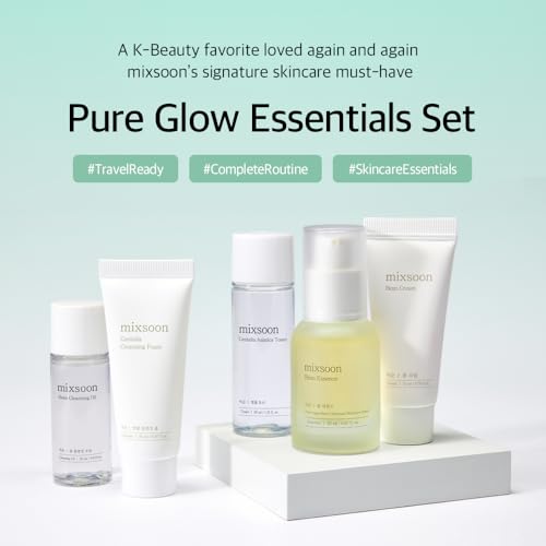 mixsoon Pure Glow Essentials - Juego de 5 pasos para el cuidado de la piel, suave e hidratante, para todo tipo de piel, 5 artículos de vidrio coreano para el cuidado de la piel, 29.57 onzas líquidas