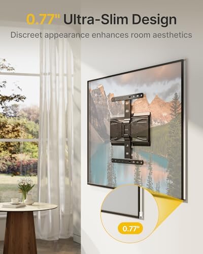 monTEK 0 77 Ultra Slim TV Wall Mount for 37 75 Inch TVs  Thin Low Profile Full Motion TV Wall Mount with Articulating Dual Arms  4X Weight Tested  Max VESA 400x400mm  Fits 16/18 Studs
