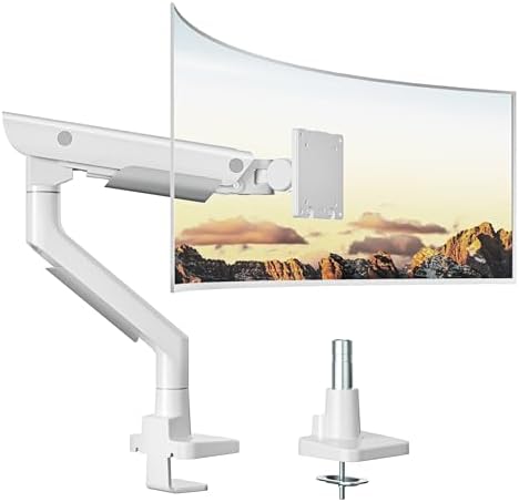 monTEK Sleek Aluminum Monitor Arm for 17 57  Ultrawide Screens up to 59 4 lbs  Heavy Duty Single Monitor Arm Desk Mount  Pneumatic Lift  Quick Release Plate  Clamp/Grommet  Max VESA 100x100