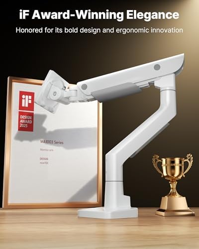 monTEK Sleek Aluminum Monitor Arm for 17 57  Ultrawide Screens up to 59 4 lbs  Heavy Duty Single Monitor Arm Desk Mount  Pneumatic Lift  Quick Release Plate  Clamp/Grommet  Max VESA 100x100