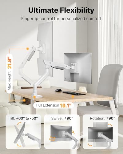 monTEK Sleek Aluminum Monitor Arm for 17 57  Ultrawide Screens up to 59 4 lbs  Heavy Duty Single Monitor Arm Desk Mount  Pneumatic Lift  Quick Release Plate  Clamp/Grommet  Max VESA 100x100