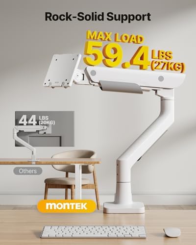 monTEK Sleek Aluminum Monitor Arm for 17 57  Ultrawide Screens up to 59 4 lbs  Heavy Duty Single Monitor Arm Desk Mount  Pneumatic Lift  Quick Release Plate  Clamp/Grommet  Max VESA 100x100